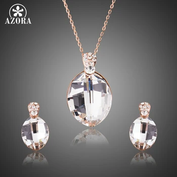 

AZORA Charms Jewelry Sets for Bride Wedding Big Waterdrop Clear Austrian Crystals Earrings for Women With Luxury Necklace TG0235
