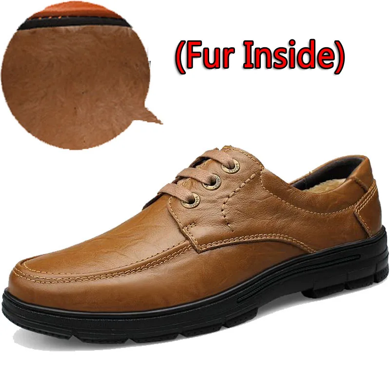 SURGUT/брендовая модная мужская повседневная обувь; лоферы из натуральной кожи; мужские мокасины на плоской подошве; высококачественные модельные туфли с мехом внутри - Цвет: Fur Khaki