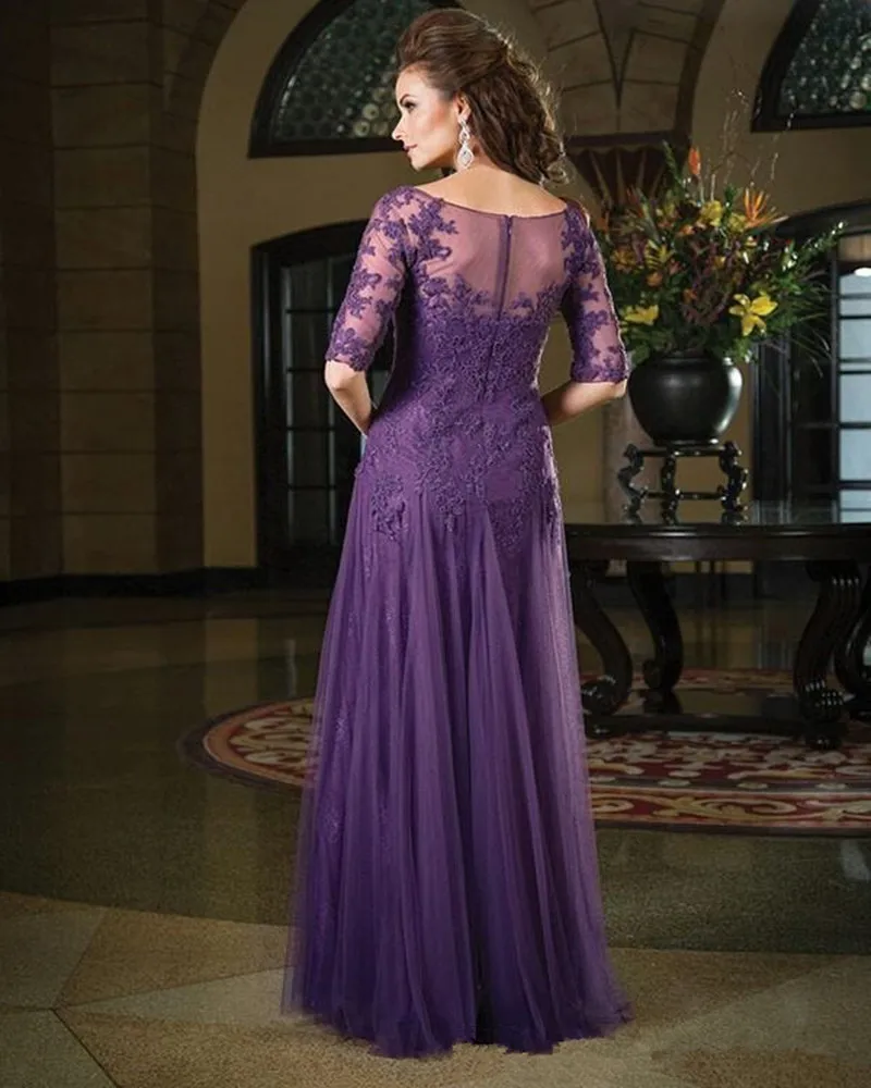 Dark Purple Wedding Dress Half Sleeve Fashion Dresses