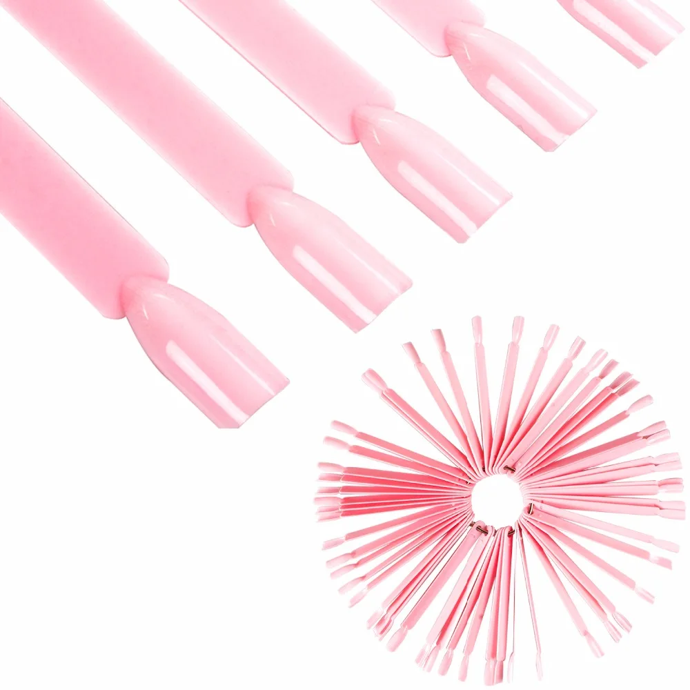 

YZWLE 50pcs Pink Nail Art False Tips Practice Display Color Chart Acrylic UV False Nail Tips Manicure DIY Fake Stickers