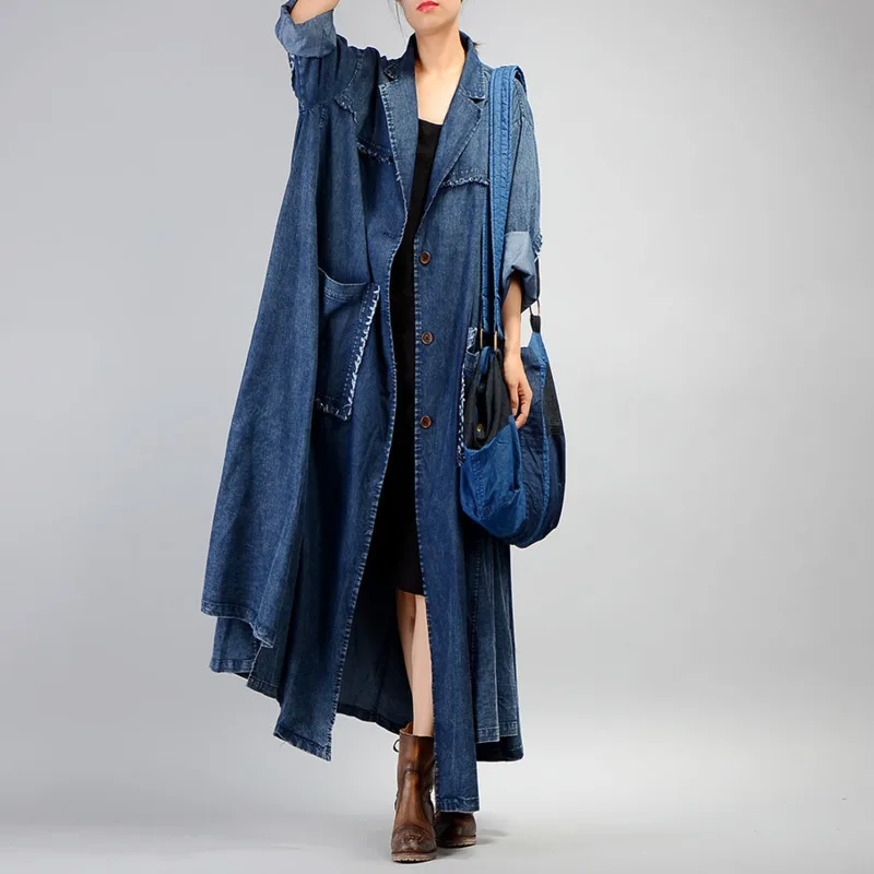 

SHENGPALAE New Autumn 2019 Fashion Full Sleeve Single Breasted Denim Coat Loose Plus Size High Quality Windbreaker Women QE203