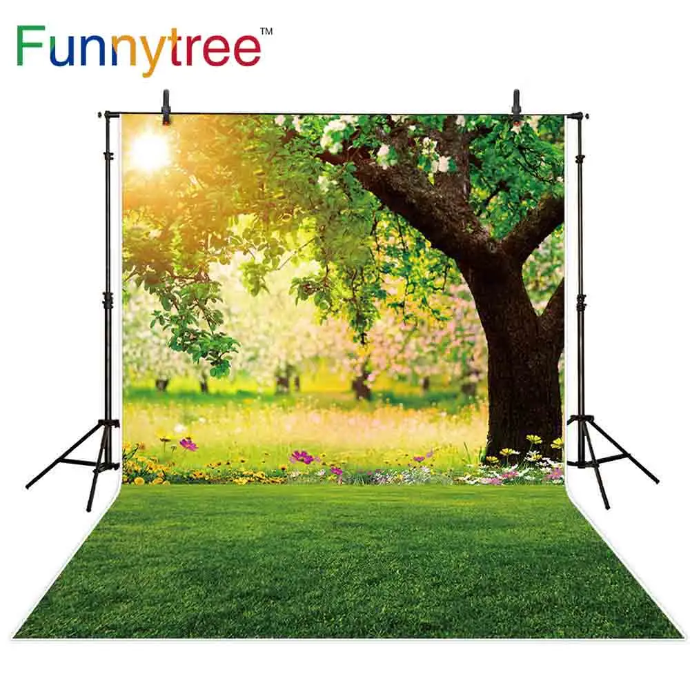 Фон для фотосъемки Funnytree фотостудия дерево Весна природа трава цветы дети