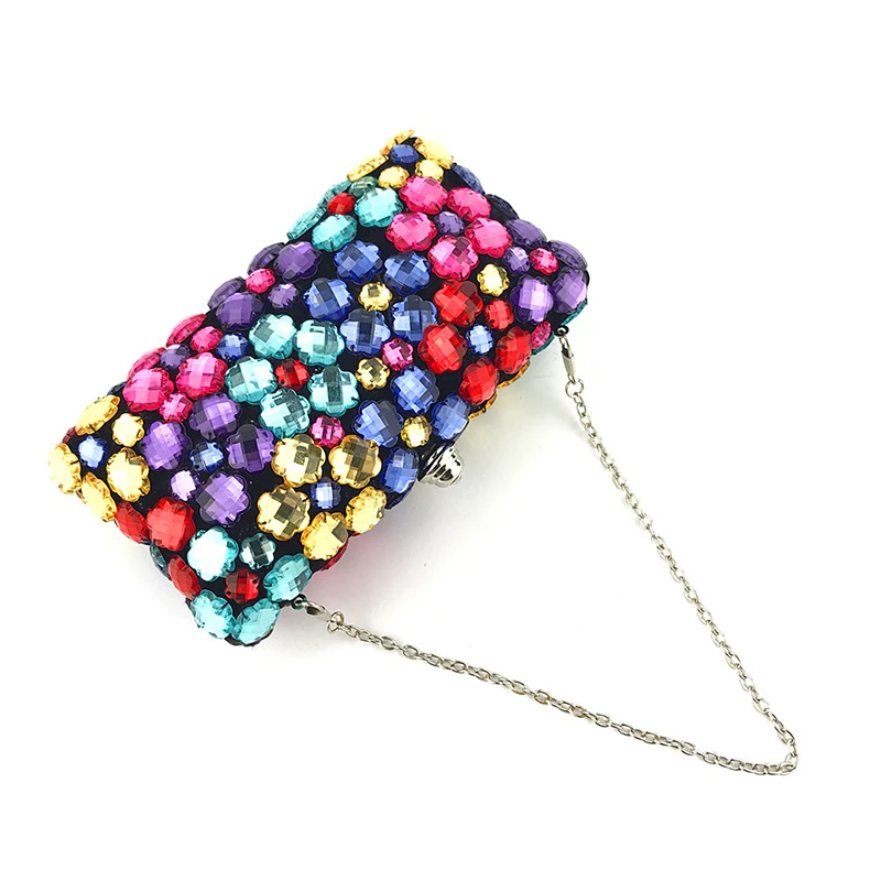 Luxo bolsa de embreagem feminino multicolorido strass