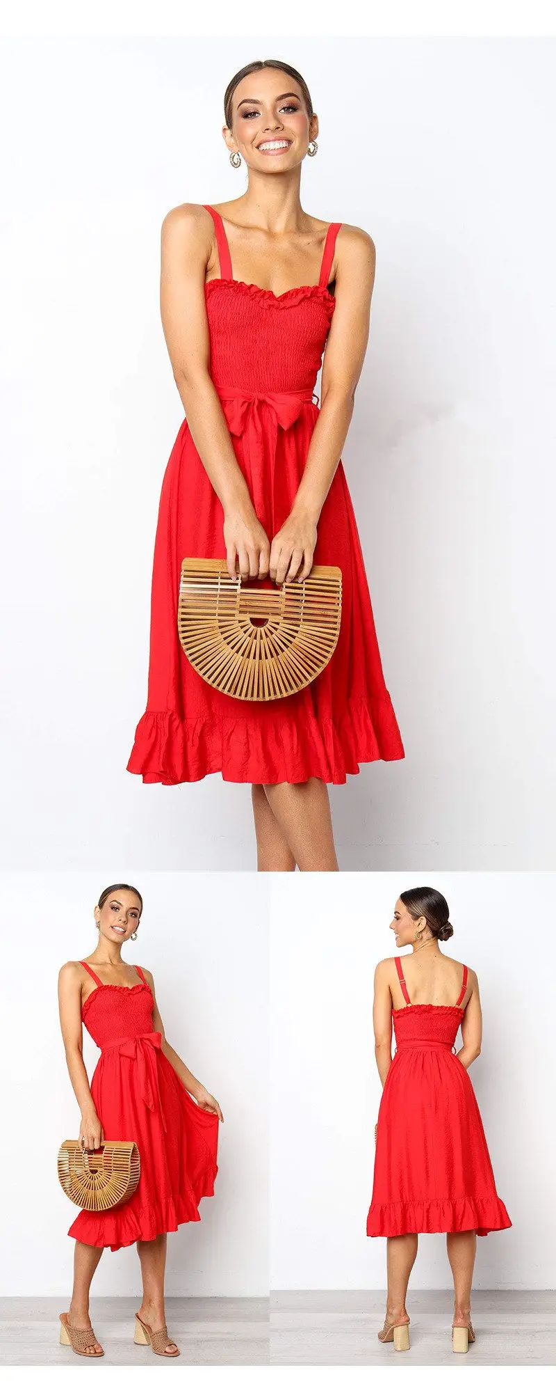 Women's Elegant Strapless Dress-Red