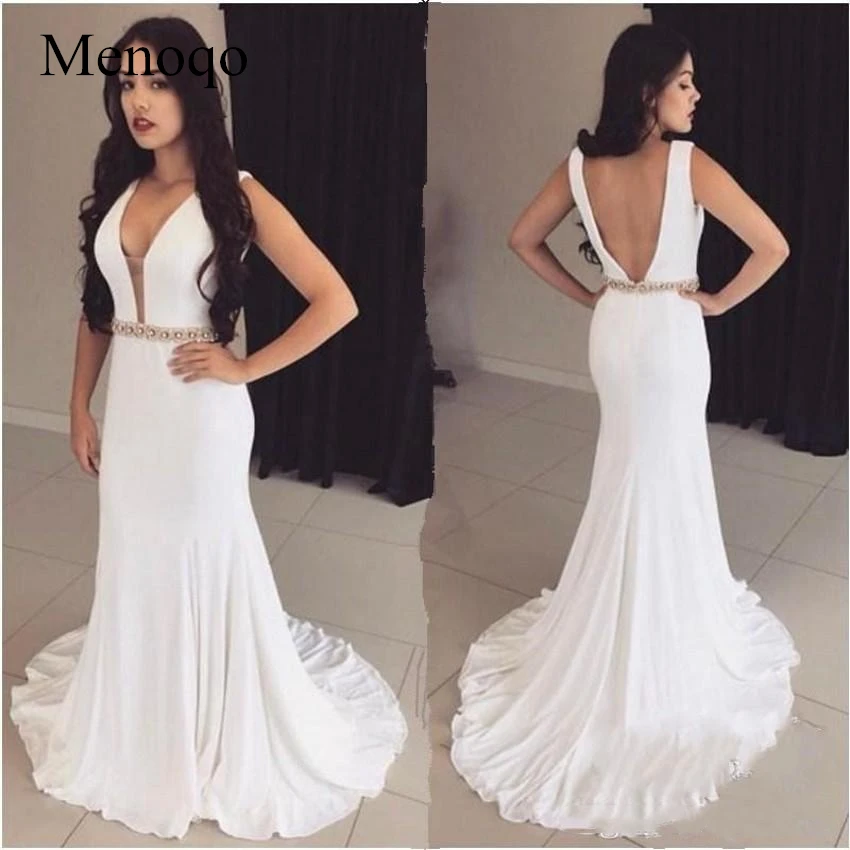 2018 Newest White V-neck Mermaid Long Prom Dresses Backless Evening Dresses Prom Gowns Special Occasion Dresses (2)_