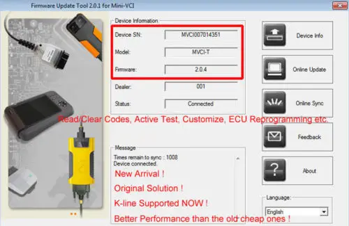 Прошивка V2.0.4 MINI VCI V14.20.019 K-Line CAN для Toyota TIS Techstream FTDI FT232RL Многоязычная MINI-VCI