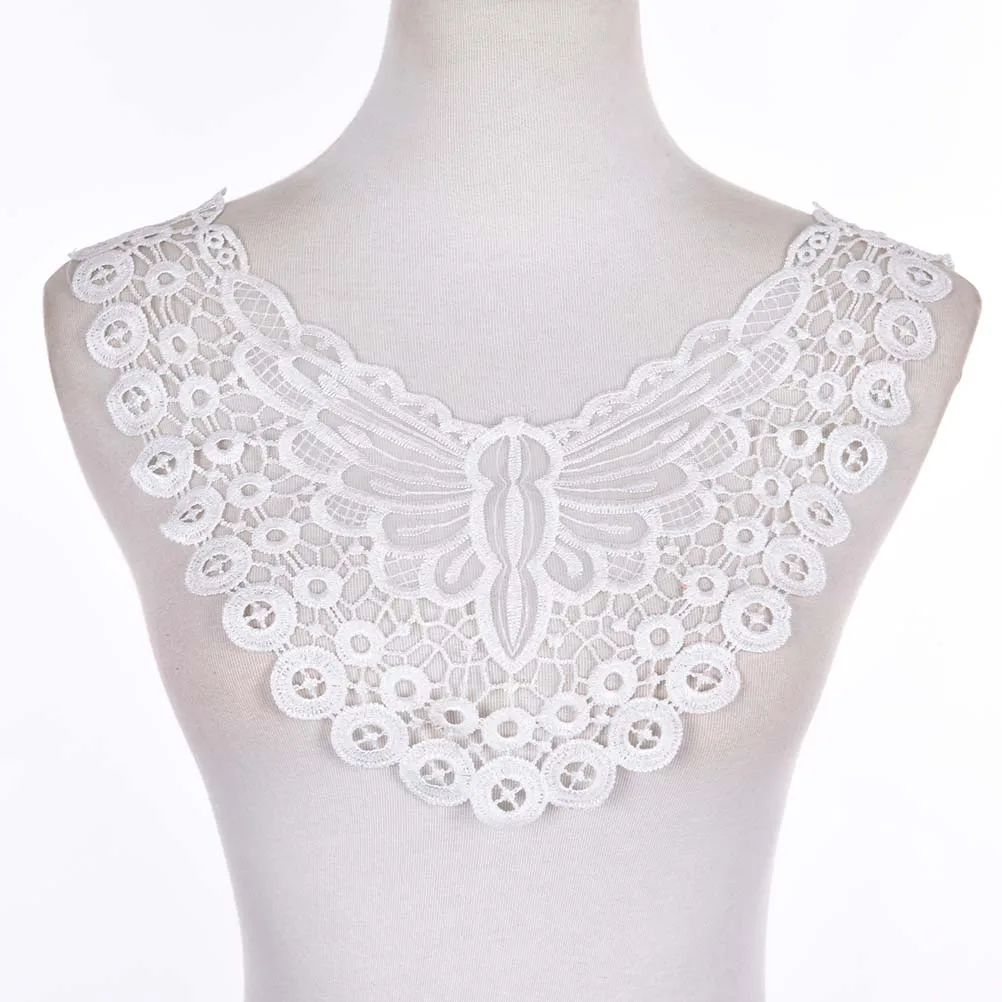 1PC Beautiful Lace Sewing Fabric Embroidered Floral Lace Neckline Neck