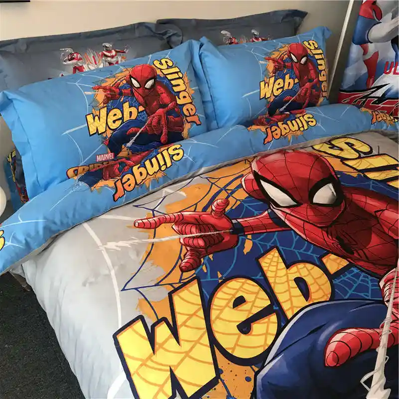 Blue Spiderman Comforter Set Bedding Twin Size Bedlinens For Kids