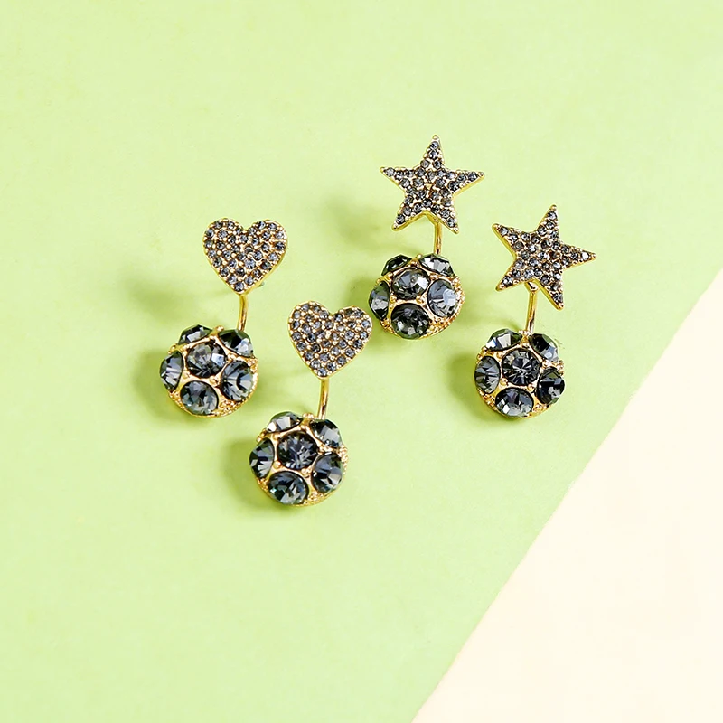 

Trendy Tiny Earring Fashion Jewelry Cute Crystal Five-Pointed Star Love Heart Stud Earring For Women Gift Accessories Custom