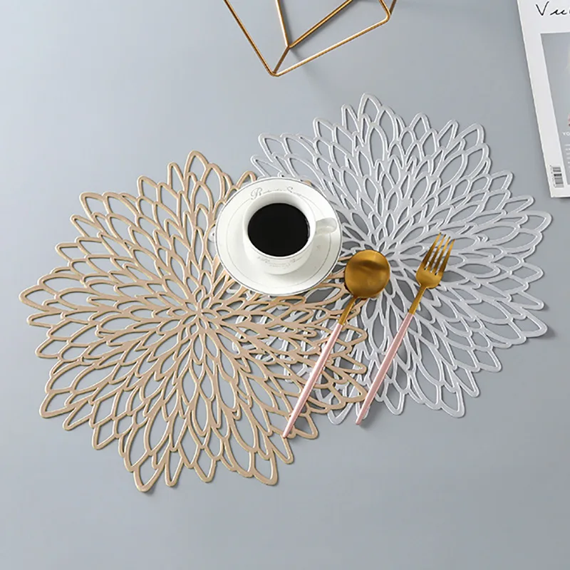 

PVC Placemats Flower Hollow Waterproof Non Slip Table Mats Heat-insulated Pad Coaster Home Decoration Dinner Placemat