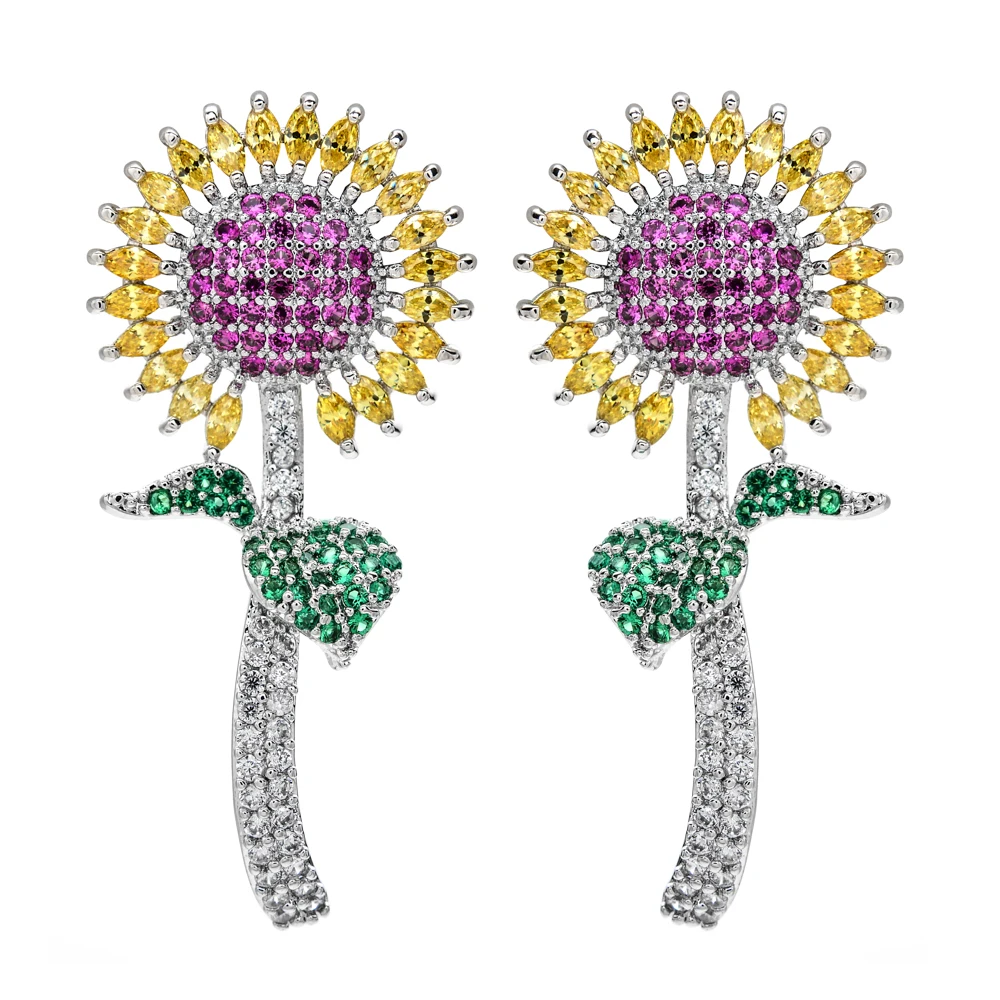 

New fashion 2018 over-the-top plant sunflower zircon color earrings High quality gifts for women/girls weddings ER-258