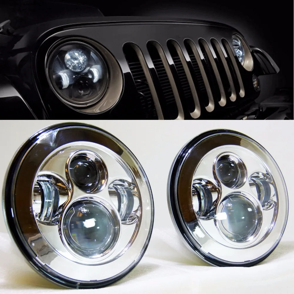 Jeep Jk Headlights >> Pair of Chrome / Black 7 inch LED Headlights Replacement ... Jeep Jk Headlights >> Pair of Chrome / Black 7 inch LED Headlights Replacement ...