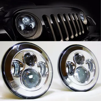 

Pair of Chrome / Black 7 inch LED Headlights Replacement For Jeeps Wrangler JK 2 Door 4 Door LandRover Defender Head Light