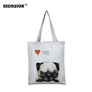 

EXCELSIOR Cartoon Dog Printed Women's Shoulder Bag Customize Female Shopping Bag Canvas Handbag Summer Beach Bag Ladies Bolsa