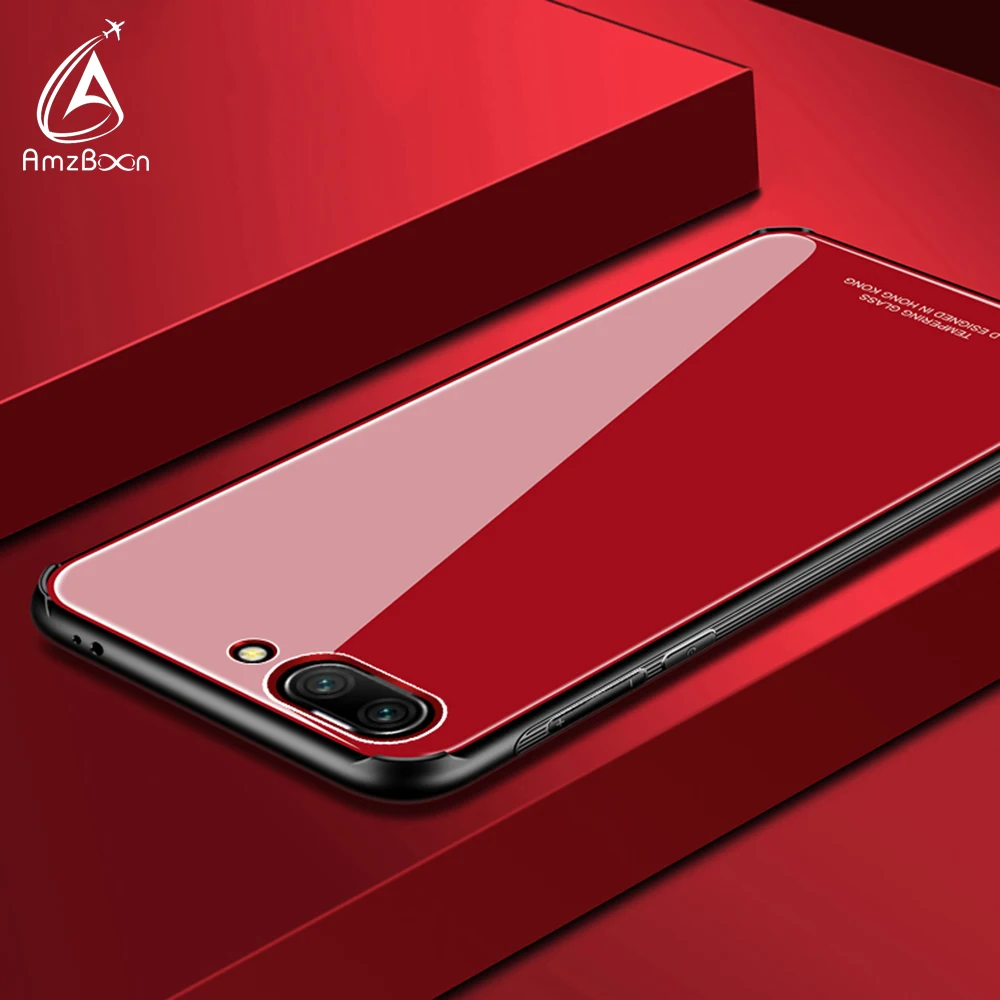 

Amzboon Luxury 9H Anti-scratch Glass Protector Cover Shell case For Huawei Honor 10 Phone Anti-shock Bag Silicone Bumper Case