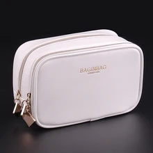 Женский кожаный двойной слой косметики сумка большой емкости Повседневная сумка для хранения дамская модная сумка для макияжа ПУ сумка для туалетных принадлежностей