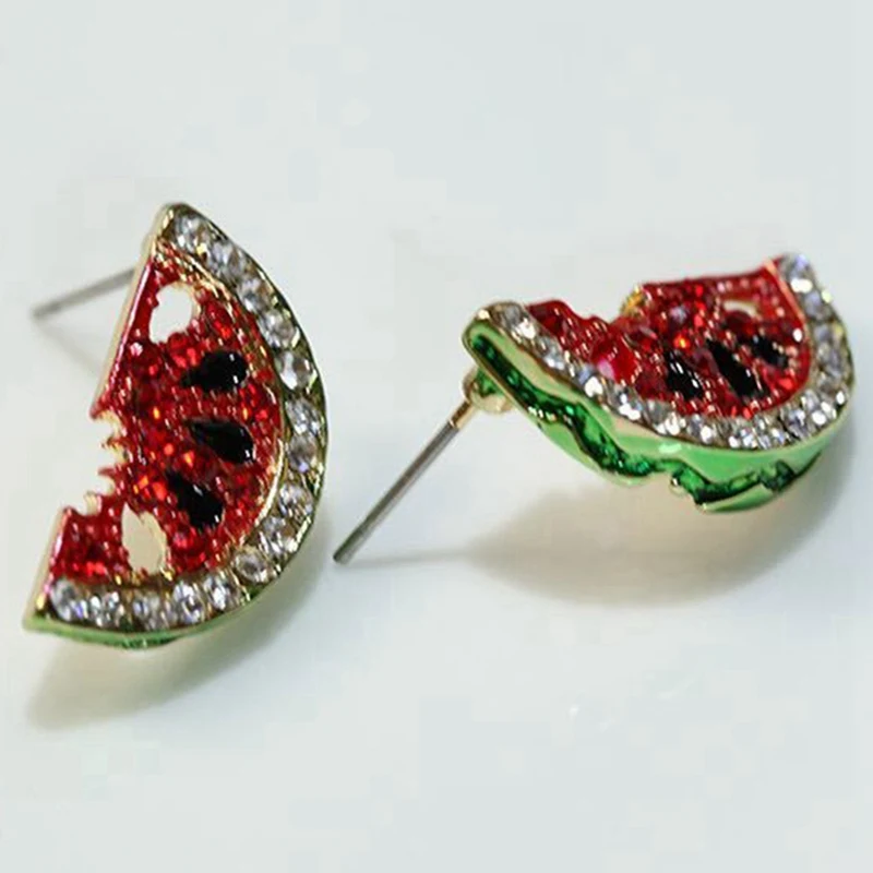 

2018 Lovely Cute Fruit Earrings For Women Brinco Small Rhinestone Strawberry Watermelon Stud Earring Girl Jewelry