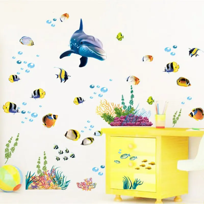 Waterproof Kitchen Bathroom Wall Sticker Ocean Deep Water Sea Home Decorative Stickers Fish Dolphin Decor Decal Mural Kids Room