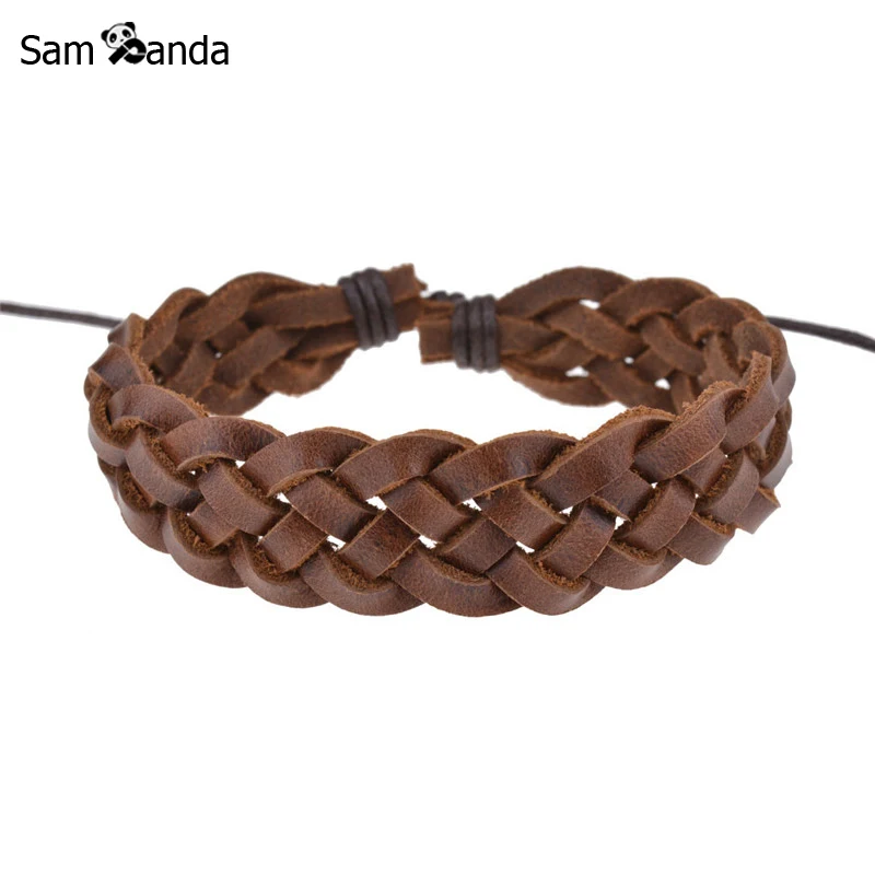 

Drop Shipping 2017 New Personality Men Jewelry Women Fashion Bangle Punk Vintage Handmade Leather Bracelet For Mens Gift SA042