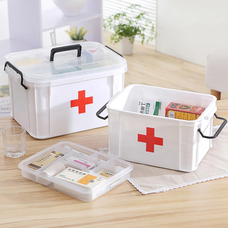 

Baffect First Aid Kit Organizer Medicine Chest Medical Storage Box Container Box 2 Layer Large Plastic Storage Box