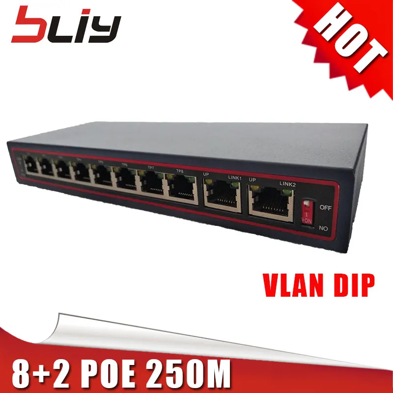 Koop Nieuwe 250 M 8 Port 10 100 Mbps om 2 uplink POE Power over Ethernet netwerk switch POE Voor IP Camera Netwerk Switch telefoon