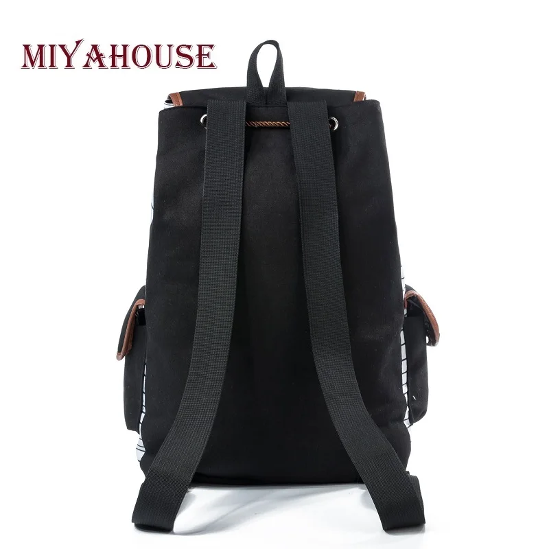 Miyahouse женский рюкзак с принтом в полоску и фламинго, модный мультяшный холщовый женский школьный рюкзак на шнурке, Дизайнерская Дорожная сумка