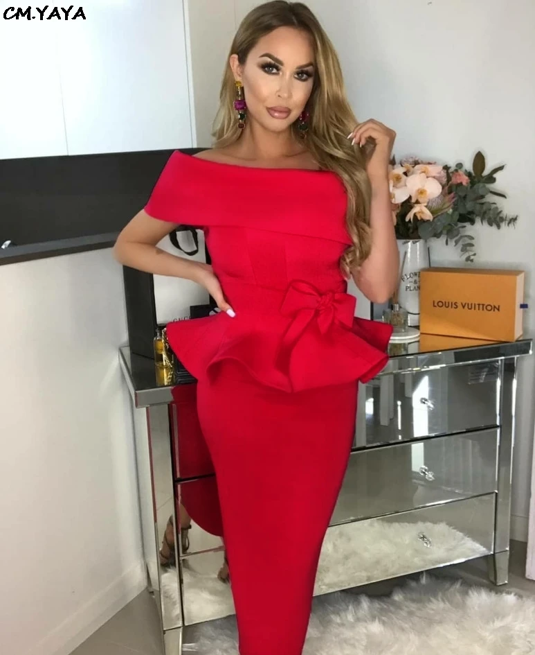 

2019 women off shoulder butterfly sleeve ruffles hem blouses top midi skirts suit 2pcs set bodycon dress outfit tracksuit 18083