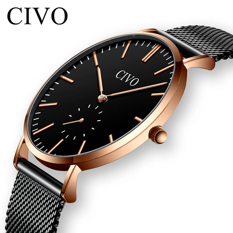 

CIVO Business Fashion Mens Watch Waterproof Black Mesh Steel Watches Relogio Masculino Luxury Sport Ultra Thin Quartz Wristwatch