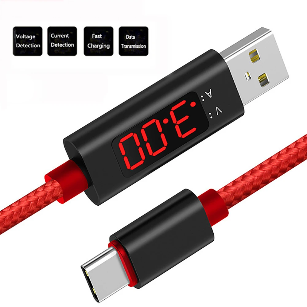 Кабель usb type C для мобильного телефона USB C кабель быстрой зарядки type C с светодиодный цифровым дисплеем для устройств usb type-C