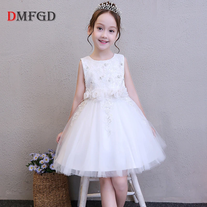 

New Summer kids dresses for girls white lace girls dress elegant high quality flower wedding princess dress baby girl clothes