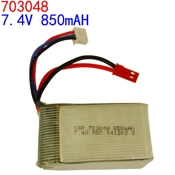 7,4 V 850 mAH Lipo батарея для Udi U829A U829X MJXRC X600 Li-po батарея с дистанционным управлением 7,4 V 850 mAH 20C JST plug 703048