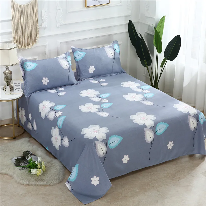 Cartoon Print Bed Linens Flat Bed Sheet Plain Feather Printed For Single/ Double Bed Twin Queen King Size Bedsheets FS01 1 PC