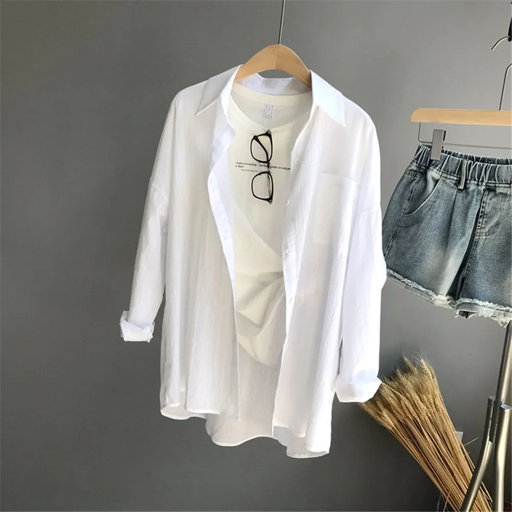 100% Cotton Casual White Sunproof Blouse Women 2018 Summer Women Long Sleeve White Shirts Blouse High quality Office Blouse Tops (1)