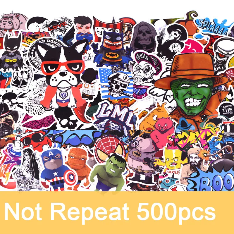 

500pcs/pack Random Not Repeat Anime Cool Stickers Kid Toy Sticker for Luggage Laptop Skateboard Moto Car Waterproof Sticker