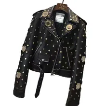 New Rivet Genuine Leather Jacket Women Winter Real Sheepskin Leather Jacket Women Punk Rock Motorcycle Coat Ladies Female RL021