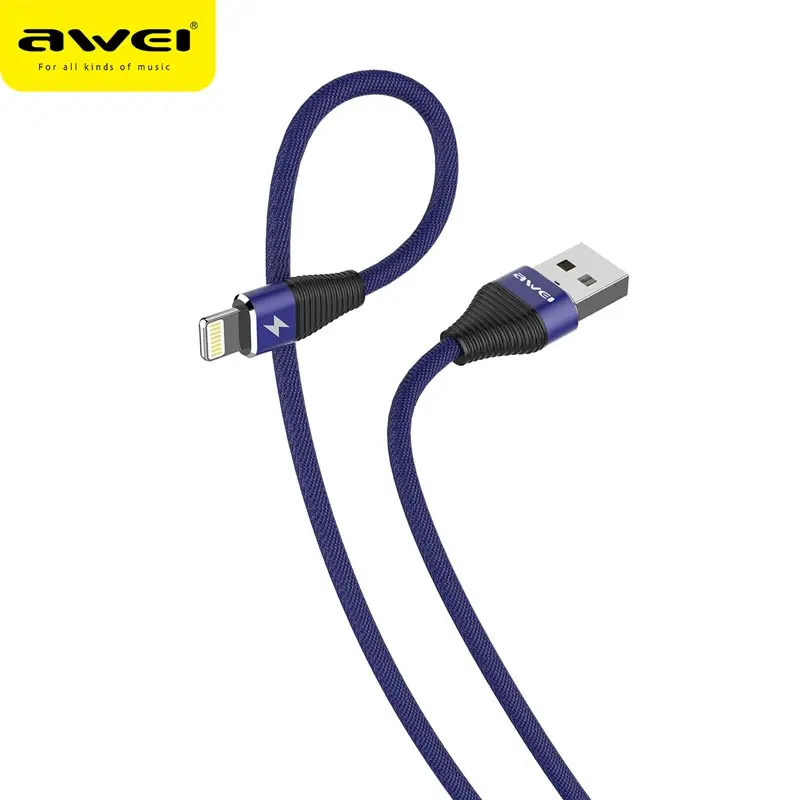 Awei ISO الهاتف كابل نقل بيانات 2.4A آمنة وسريعة النسيج النسيج سلك خط شحن سريعة شحن خط ل أجهزة أبل