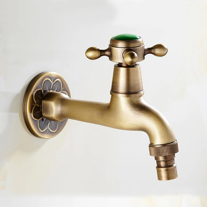Grifos decorativos de latón antiguo y Jade para jardín, alta calidad, grifos de agua fría única