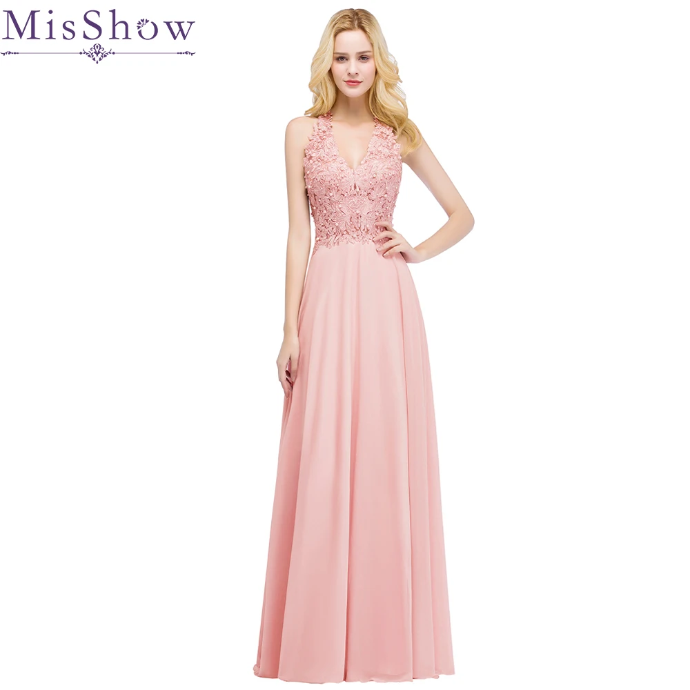 Real Photo Elegant Sleeveless A Line V Neck Chiffon Beaded Long Evening