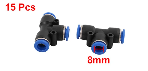 15Pcs 8mm Dia T 3 Ways Type Hose Pneumatic Air Quick Fitting Push In Connector