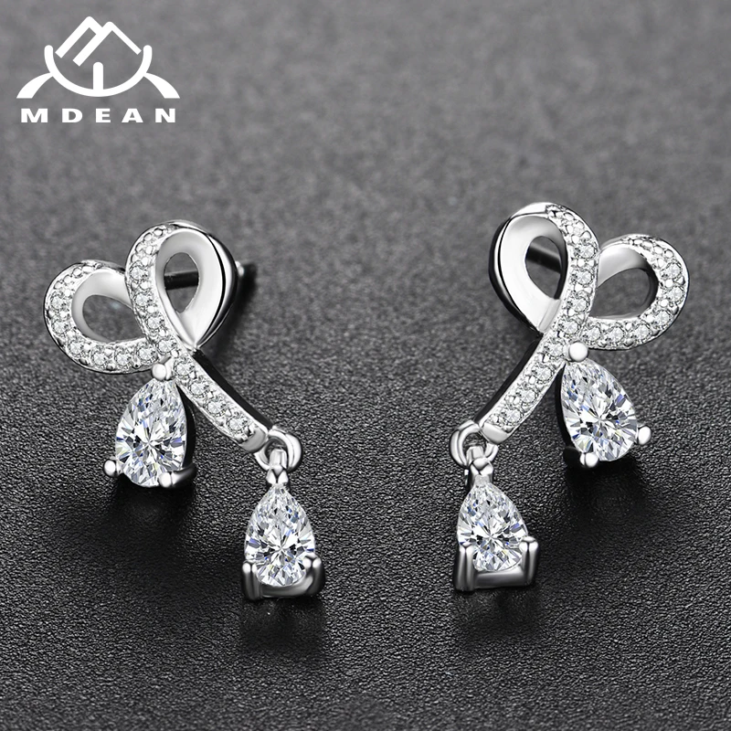 Серьги MDEAN из белого золота женские ювелирные украшения с цирконом класса ААА
