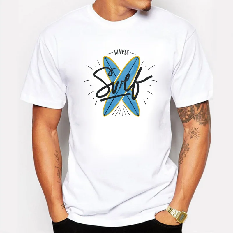 

The Personality Surfboard Design Wave Men T Shirt Fashion Double Surfboard Printed T-shirt Tee Camiseta Clothing