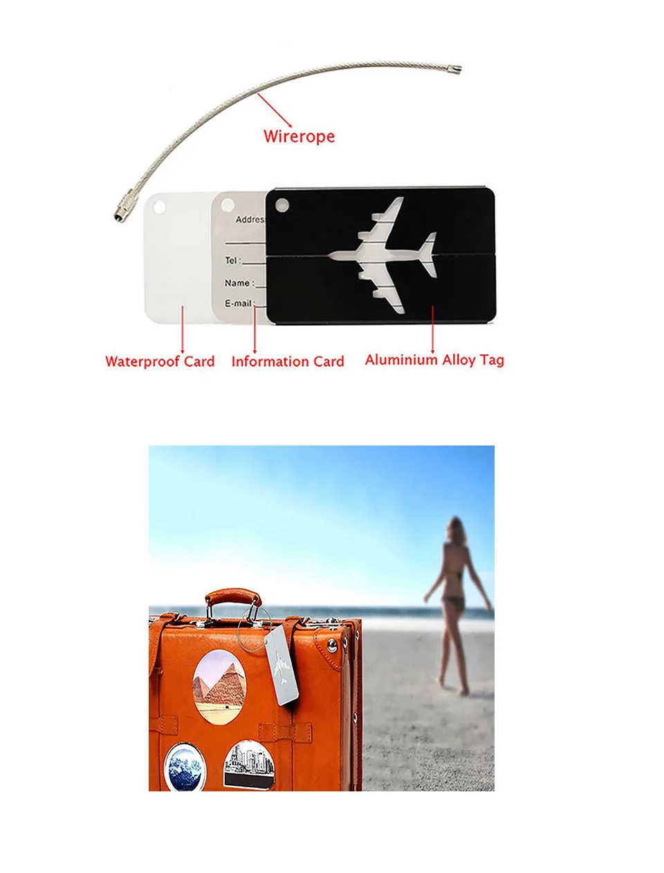 Прямоугольный алюминий сплав чемодан метки Туристические товары багаж Имя Теги Чемодан Адрес держатель этикетки