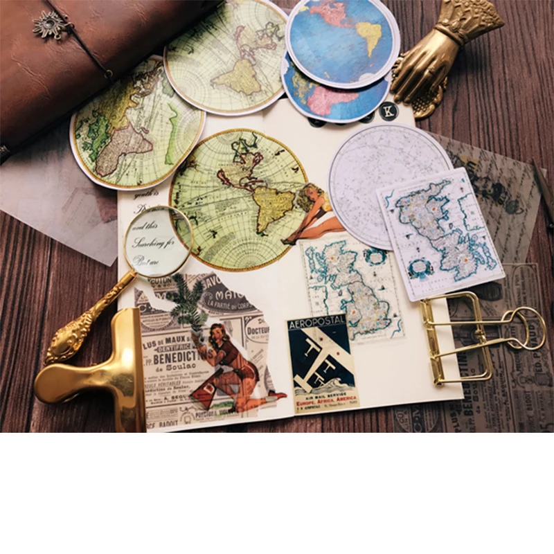 

DIY vintage stickers map sulfuric acid paper scrapbooking album journal happy planner hand account decoration material stickers