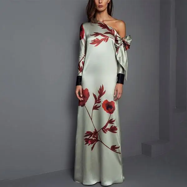 

Floral Fashion Bohemian Maxi Dresses for Women Long Sleeve A-Line Summer Beach Dresses Empire Vestidos