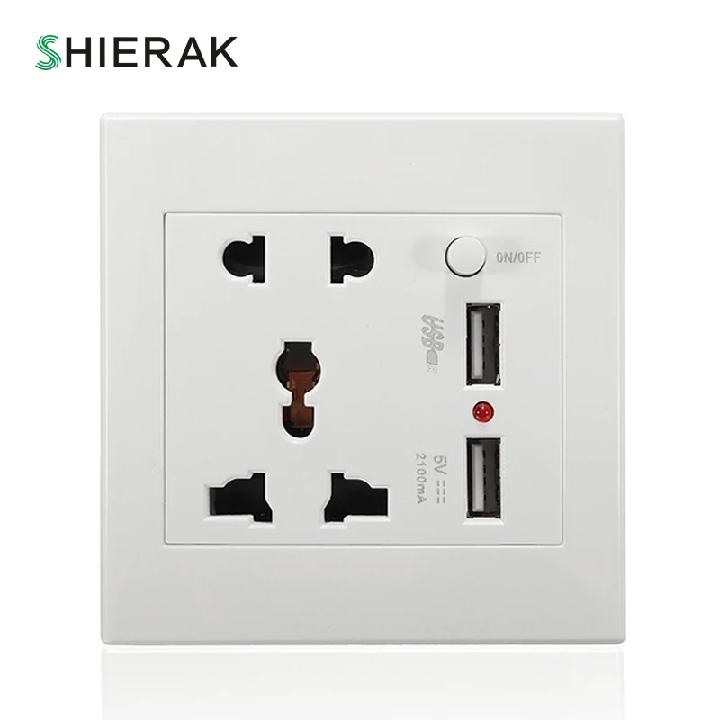 SHIERAK 2.1A 5 в двойной usb порт универсальная стандартная розетка домашнее настенное электрическое зарядное устройство двойная розетка розетки для зарядки - Тип: White