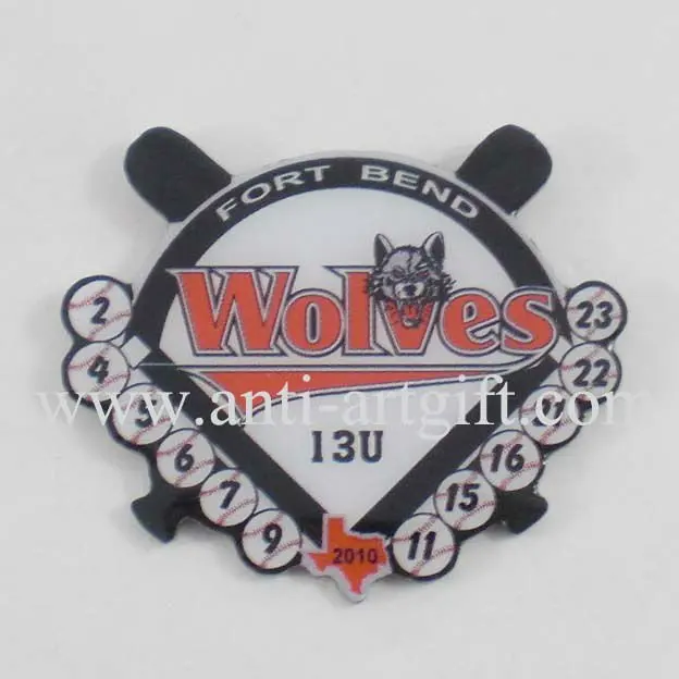 

Baseball bobble lapel pin trading WOLVES 1.5'' Offset Printed