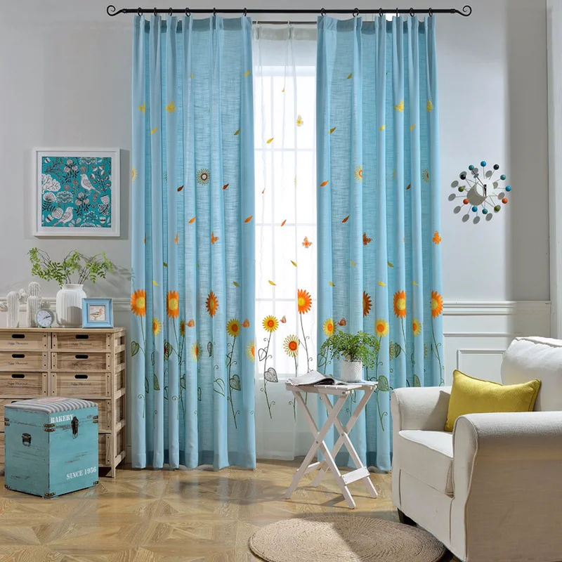 

2018 Pastroal Sunflower Curtains Sheer Drape Curtain Finished Window Semi Blackout Curtains for Children Kids Bedroom Windows