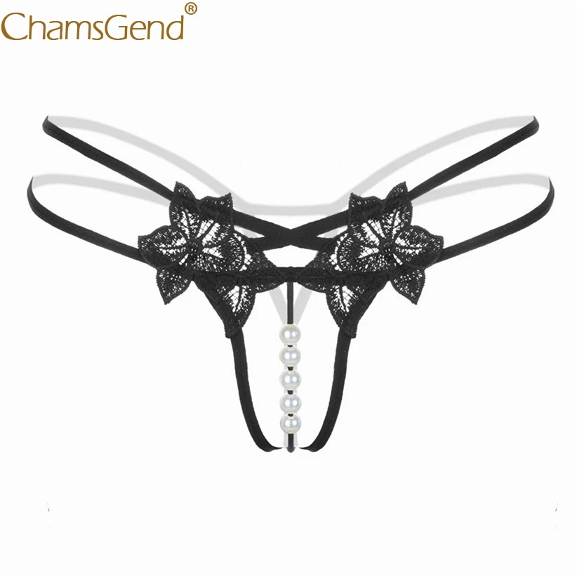 Chamsgend Intimates Women Sexy Hot Underwear Lace G String Thong Low Waist Panties with Pearl Beads 80110