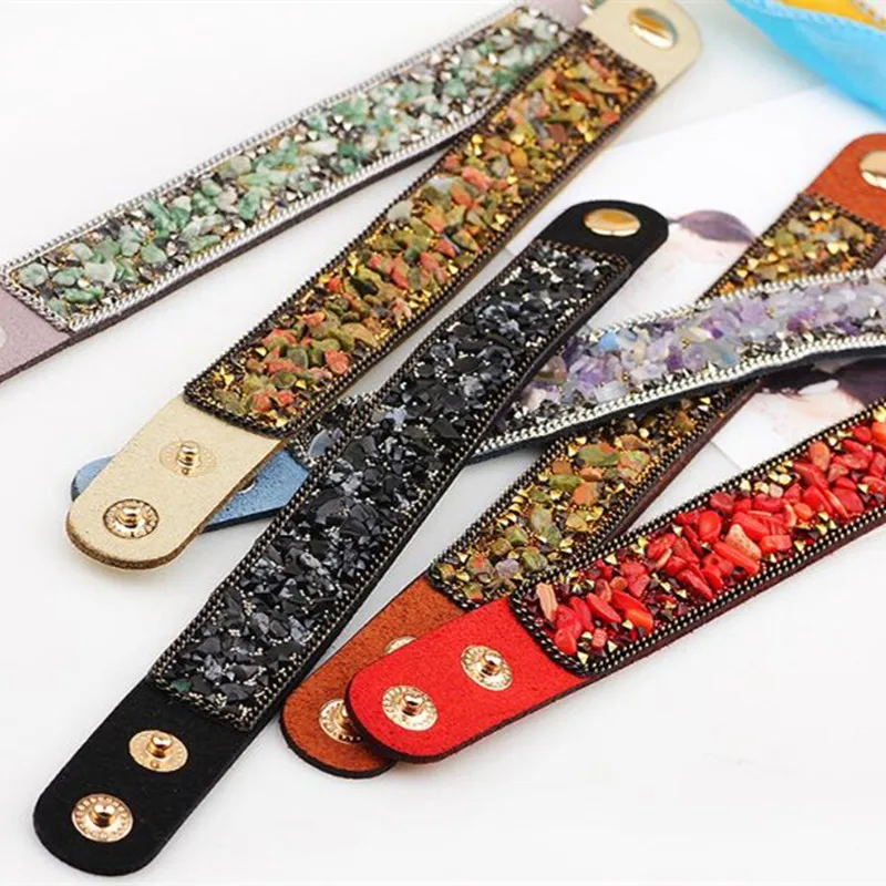 

Women Leather Stone Bracelet Multicolor Bracelet Women Jewelry Gift New Korean Style,22cm