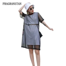 Сезон: весна–лето поддельные Двойка О-образным вырезом письмо сетка металлическая Лоскутная футболка Для женщин Мода Перспектива Пикантные уличные Стиль Топ JQ242